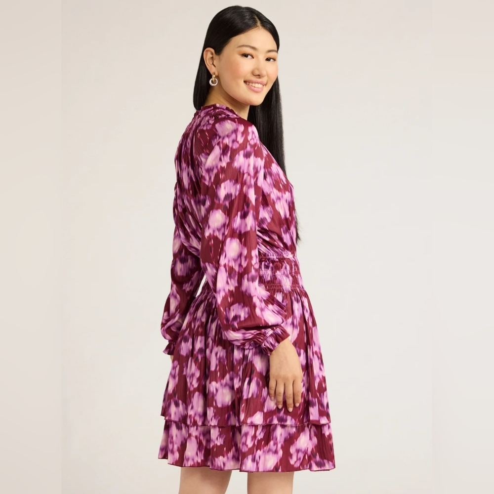 NWOT Scoop Longsleeves Smocked Waist Ruffle Mini Dress Size XL In Red Floral